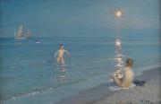 Peder Severin Kroyer Boys bathing on a summer evening at Skagen Beach Sweden oil painting artist